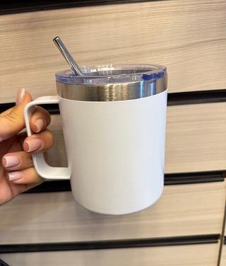 Caneca Térmica 320ml Com Canudo De Ferro